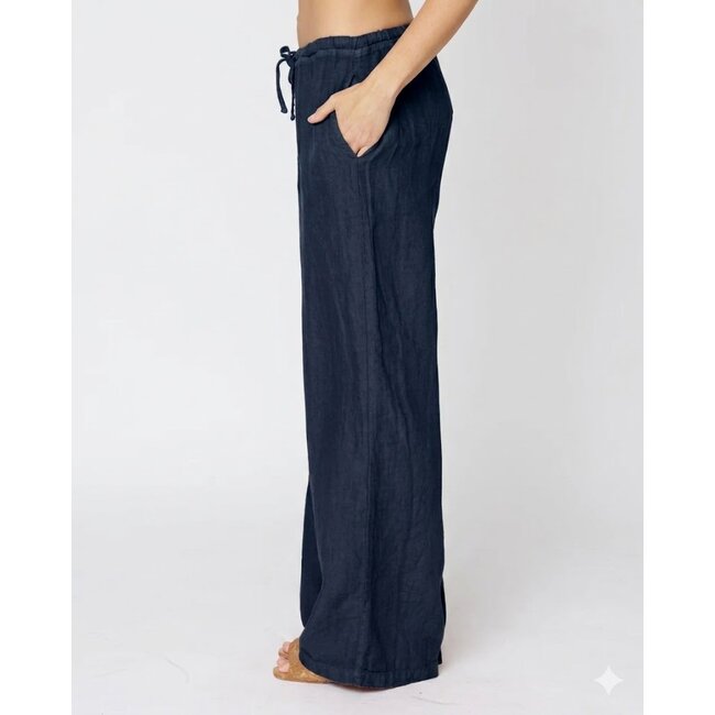 LLEA BLUE DANA LINEN STRAIGHT LEG IN BARK AND INK
