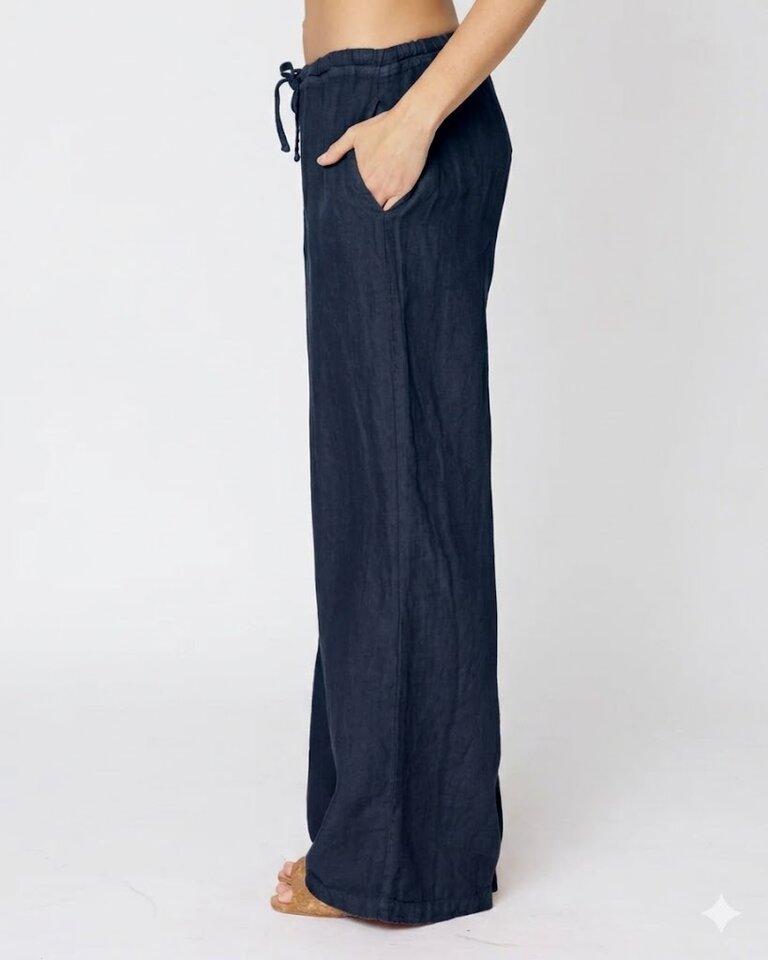 LLEA BLUE DANA LINEN STRAIGHT LEG IN BARK AND INK