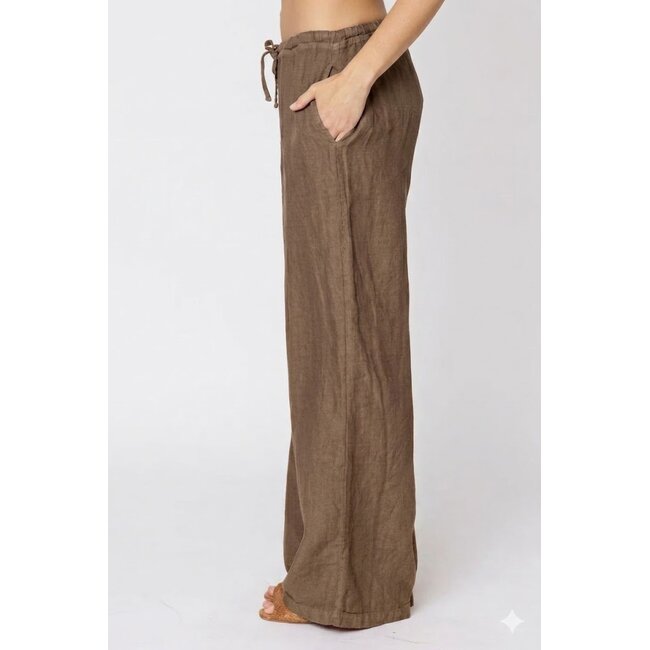 LLEA BLUE DANA LINEN STRAIGHT LEG IN BARK AND INK