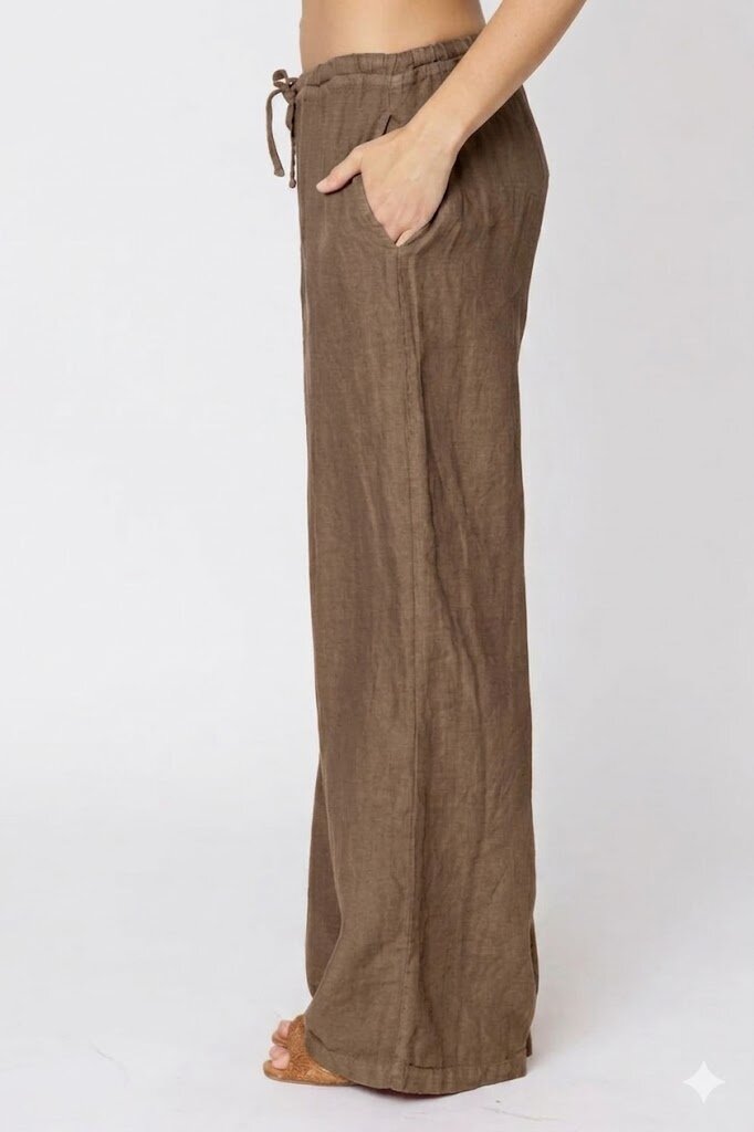 LLEA BLUE DANA LINEN STRAIGHT LEG IN BARK AND INK