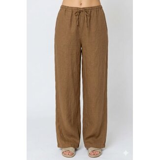 LLEA BLUE DANA LINEN STRAIGHT LEG IN BARK AND INK