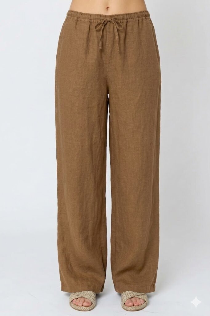 LLEA BLUE DANA LINEN STRAIGHT LEG IN BARK AND INK