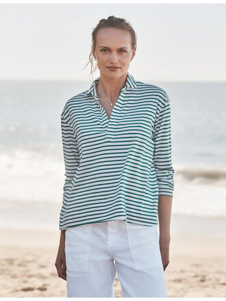 FRANK & EILEEN PATRICK POPOVER HENLEY IN GREEN/WHITE STRIPE