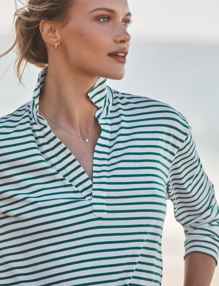 FRANK & EILEEN PATRICK POPOVER HENLEY IN GREEN/WHITE STRIPE