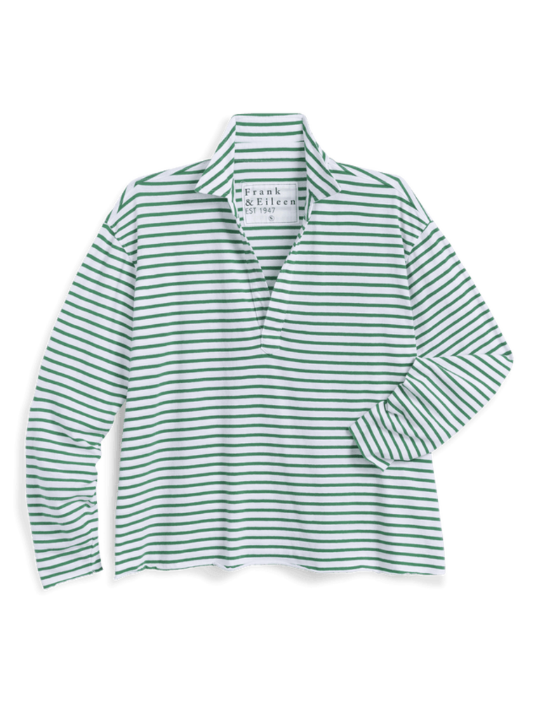 FRANK & EILEEN PATRICK POPOVER HENLEY IN GREEN/WHITE STRIPE