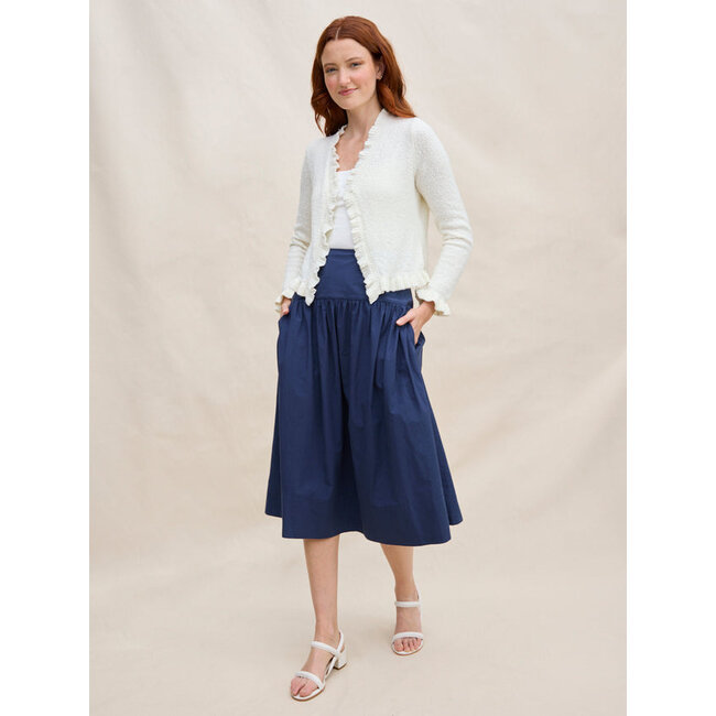MARGARET O'LEARY VENICE POPLIN SKIRT IN WHITE AND NAVY