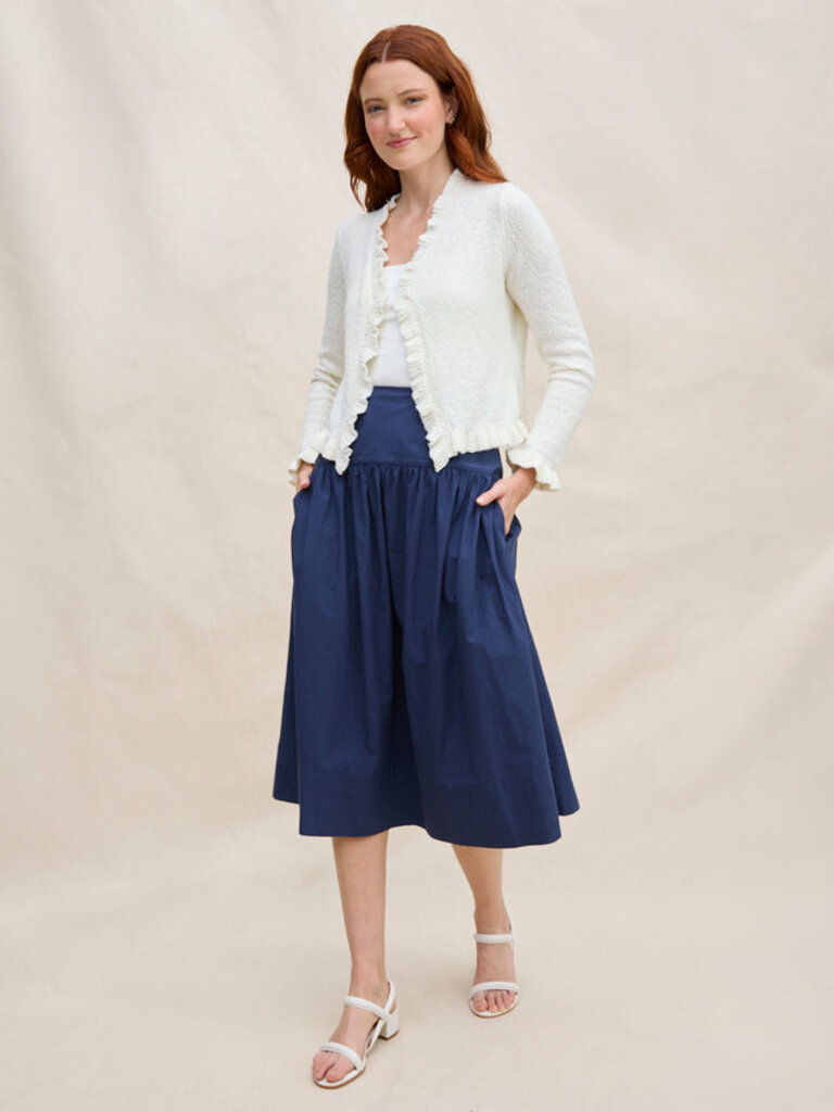 MARGARET O'LEARY VENICE POPLIN SKIRT IN WHITE AND NAVY