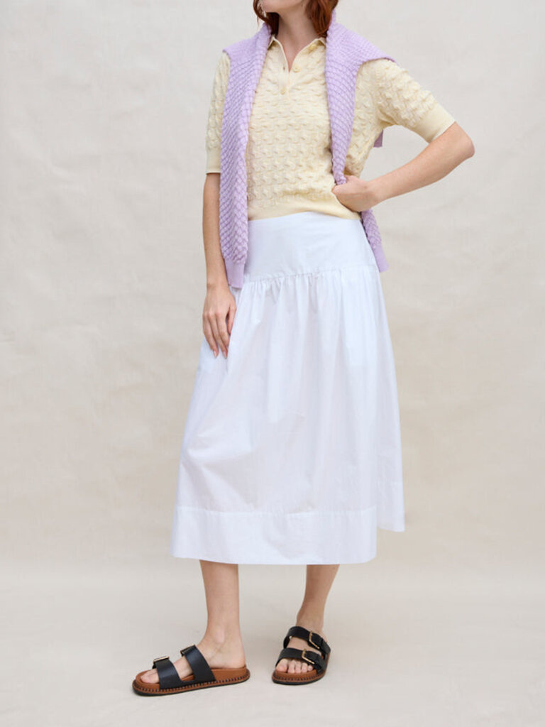 MARGARET O'LEARY VENICE POPLIN SKIRT IN WHITE AND NAVY
