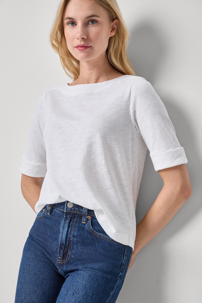 LILLA P  CUFFED SL BOATNECK IN WHITE