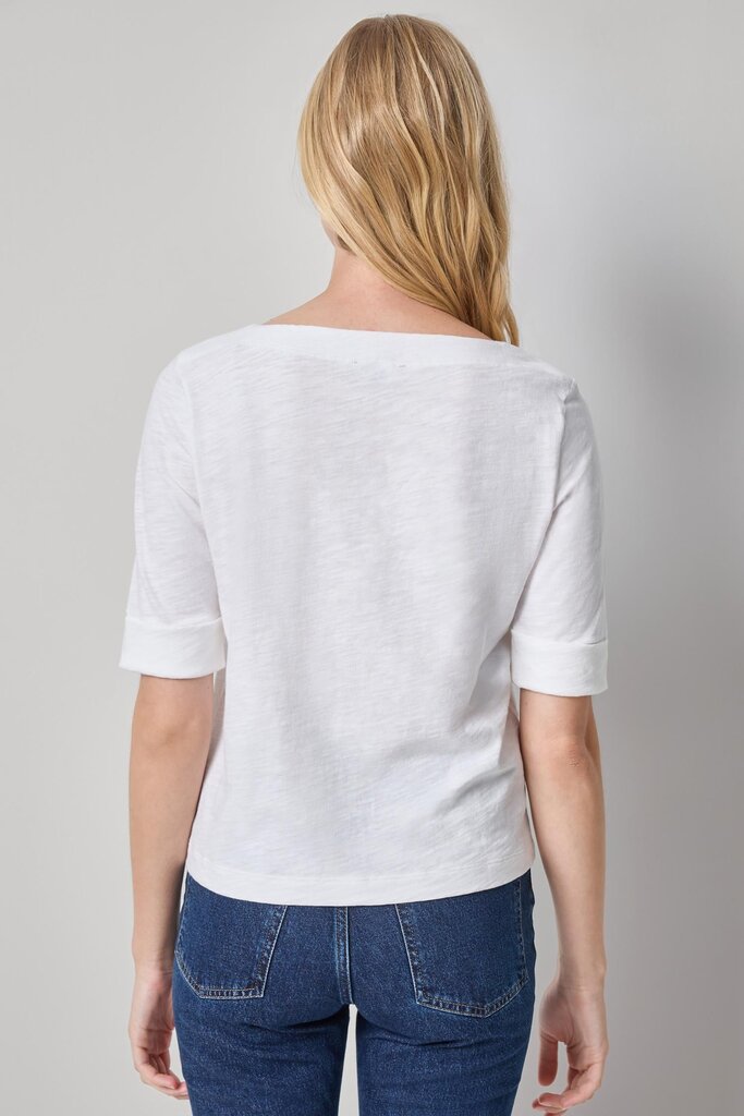 LILLA P  CUFFED SL BOATNECK IN WHITE