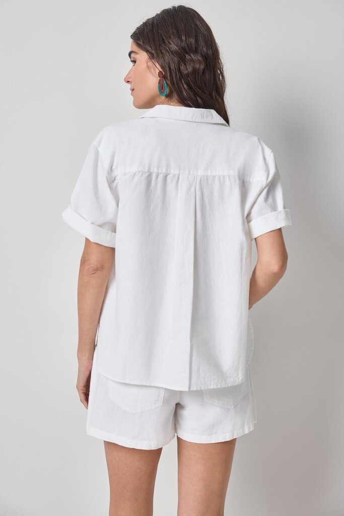 LILLA P LINEN BLEND BOYFRIEND BUTTON DOWN IN WHITE
