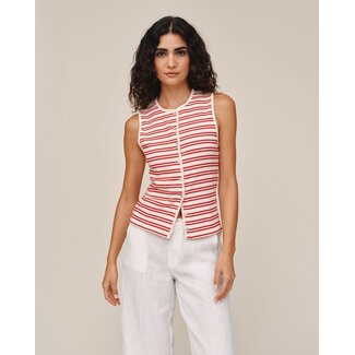 BELLA DAHL SLEEVELESS FITTED BUTTON DOWN IN SUNSET SAIL STRIPE