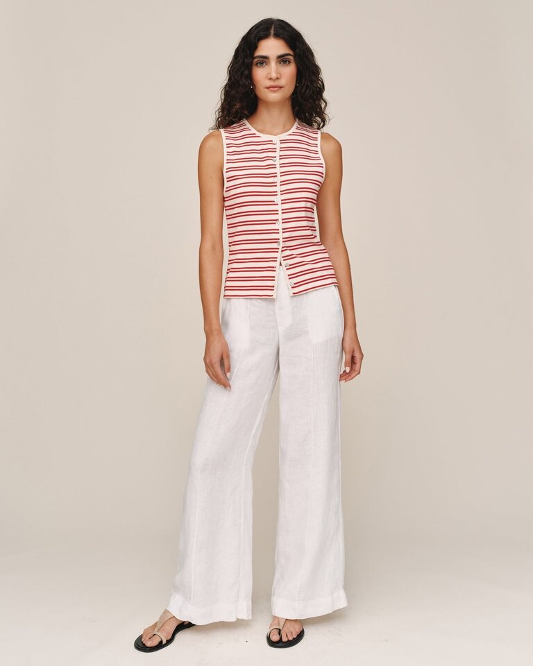 BELLA DAHL SLEEVELESS FITTED BUTTON DOWN IN SUNSET SAIL STRIPE