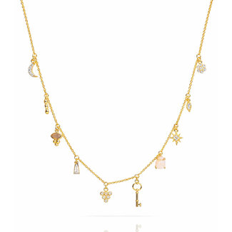 TAI JEWELRY GOLD NECKLACE WITH STATIONED CHARMS