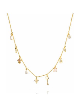 TAI JEWELRY GOLD NECKLACE WITH STATIONED CHARMS