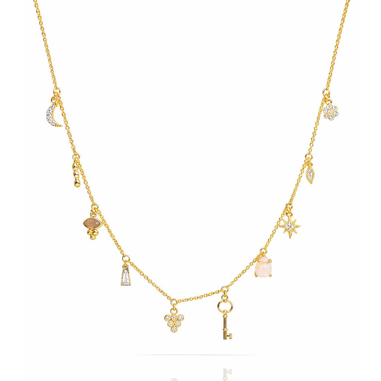 TAI JEWELRY GOLD NECKLACE WITH STATIONED CHARMS