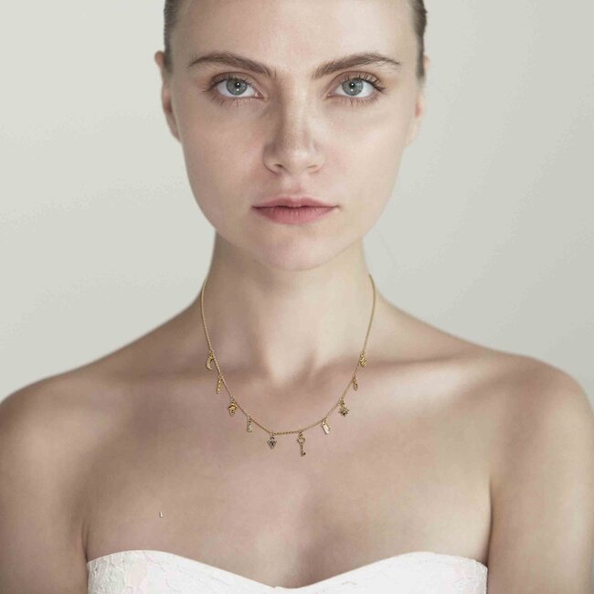 TAI JEWELRY GOLD NECKLACE WITH STATIONED CHARMS