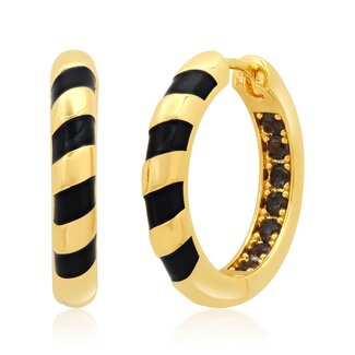 TAI JEWELRY GOLD HUGGIES WITH ENAMEL ACCENT IN BLACK