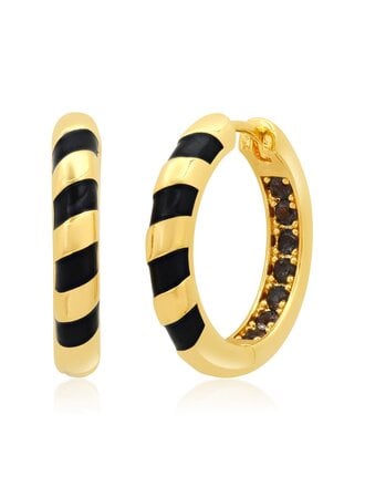TAI JEWELRY GOLD HUGGIES WITH ENAMEL ACCENT IN BLACK