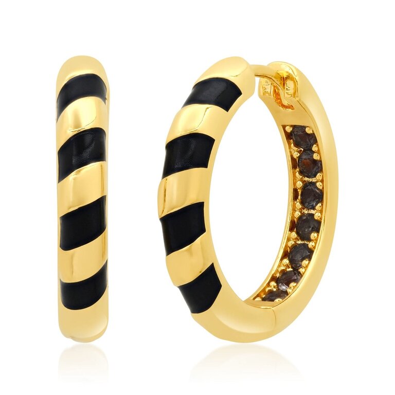 TAI JEWELRY GOLD HUGGIES WITH ENAMEL ACCENT IN BLACK
