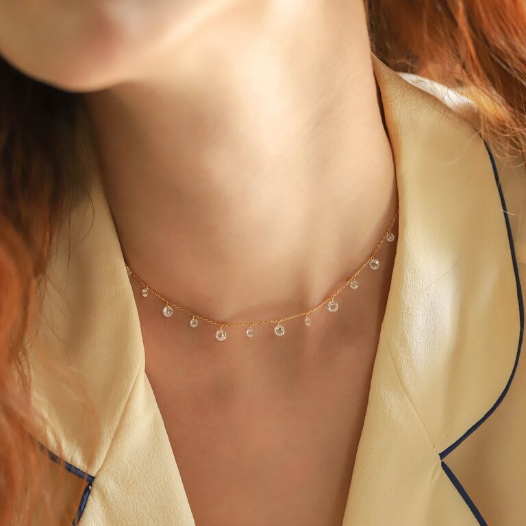 TAI JEWELRY GOLD CHAIN NECKLACE WITH FLOATING CZ CHARMS