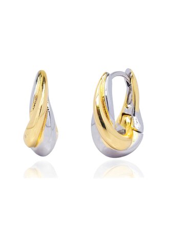 TAI JEWELRY INTERTWINED TWO-TONE HUGGIE EARRINGS