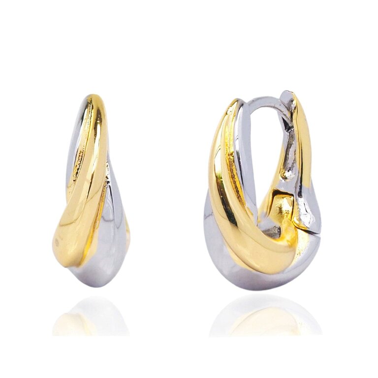 TAI JEWELRY INTERTWINED TWO-TONE HUGGIE EARRINGS