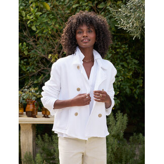 FRANK & EILEEN MINI BELFAST CROP FLEECE PEACOAT IN WHITE