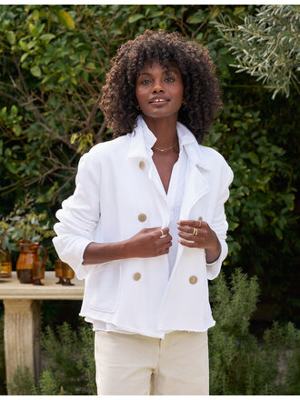 FRANK & EILEEN MINI BELFAST CROP FLEECE PEACOAT IN WHITE