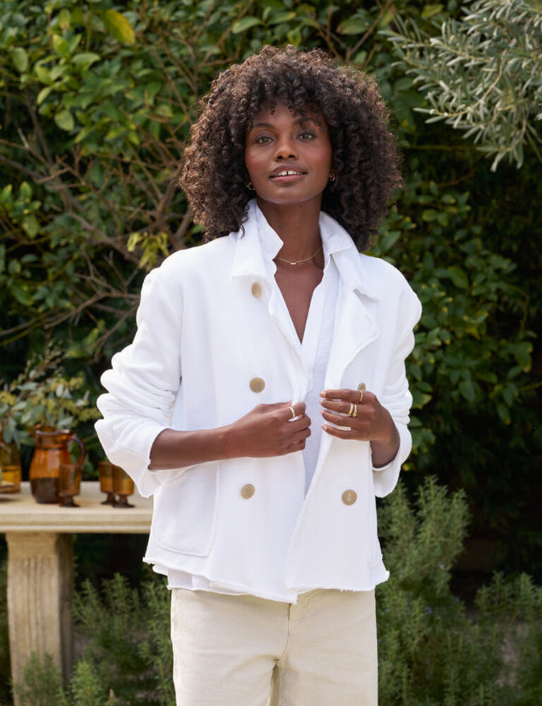FRANK & EILEEN MINI BELFAST CROP FLEECE PEACOAT IN WHITE