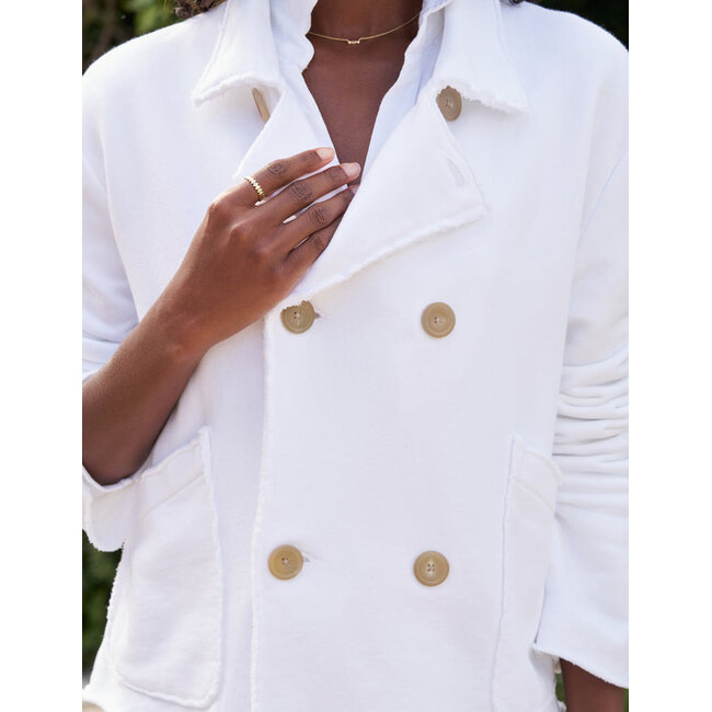 FRANK & EILEEN MINI BELFAST CROP FLEECE PEACOAT IN WHITE