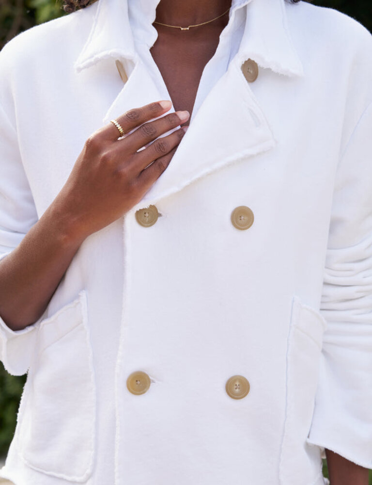 FRANK & EILEEN MINI BELFAST CROP FLEECE PEACOAT IN WHITE