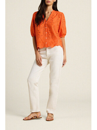 TROVATA THE LOREN BLOUSE IN VERMILLION EYELET