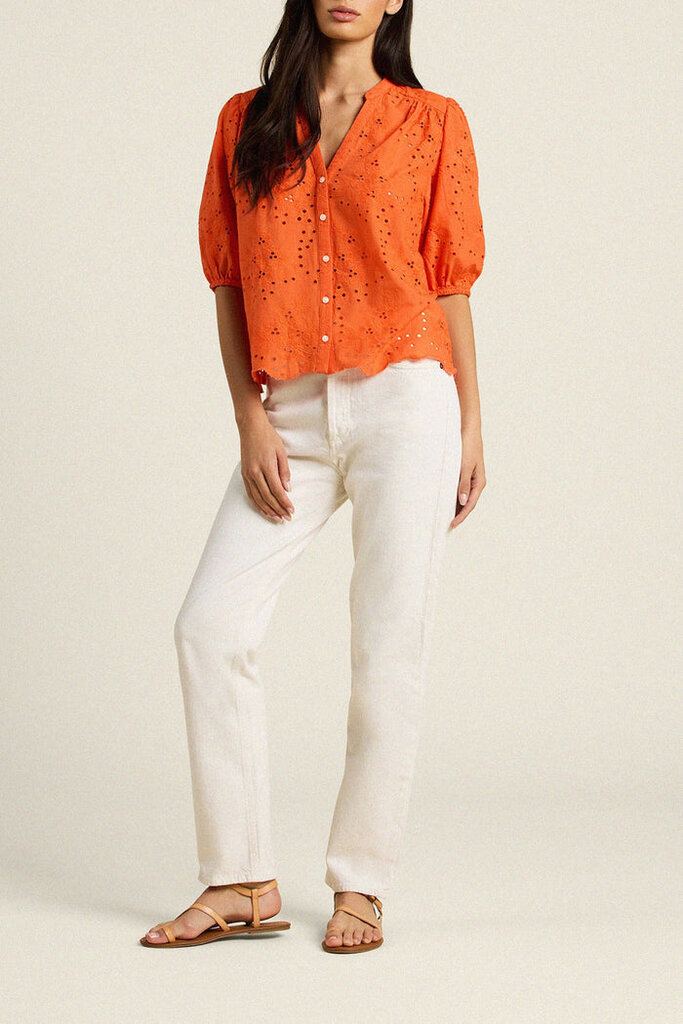 TROVATA THE LOREN BLOUSE IN VERMILLION EYELET