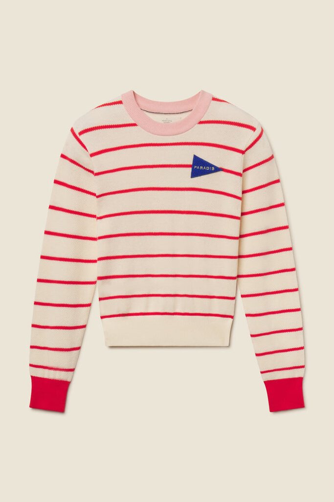 TROVATA THE CLEO SWEATER IN ANTIQUE WHITE/RED