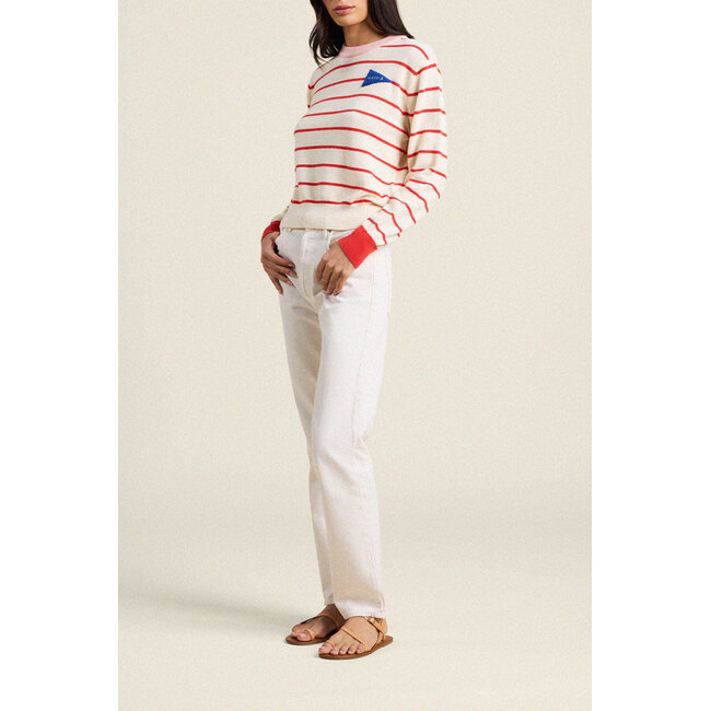 TROVATA THE CLEO SWEATER IN ANTIQUE WHITE/RED