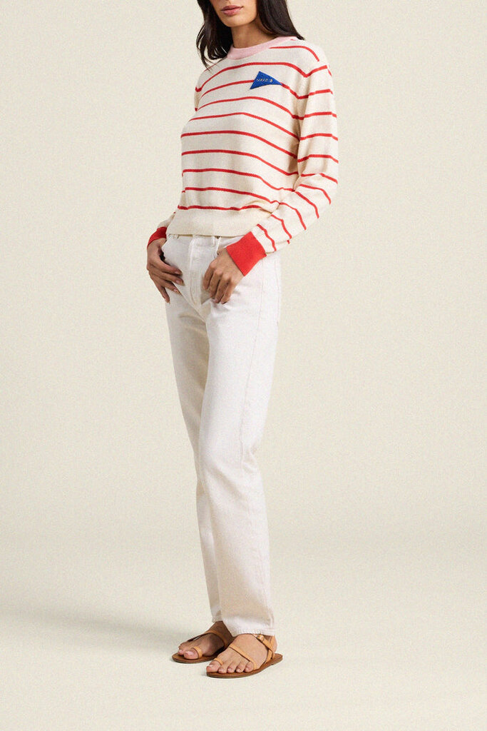 TROVATA THE CLEO SWEATER IN ANTIQUE WHITE/RED