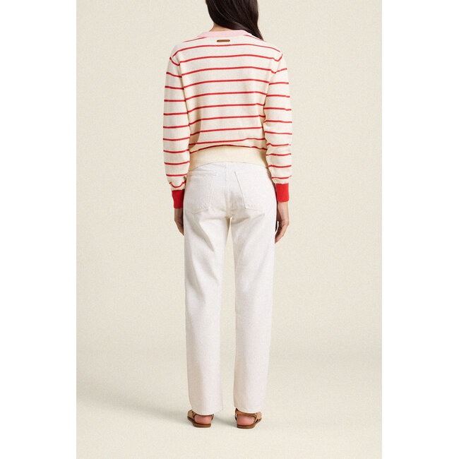 TROVATA THE CLEO SWEATER IN ANTIQUE WHITE/RED