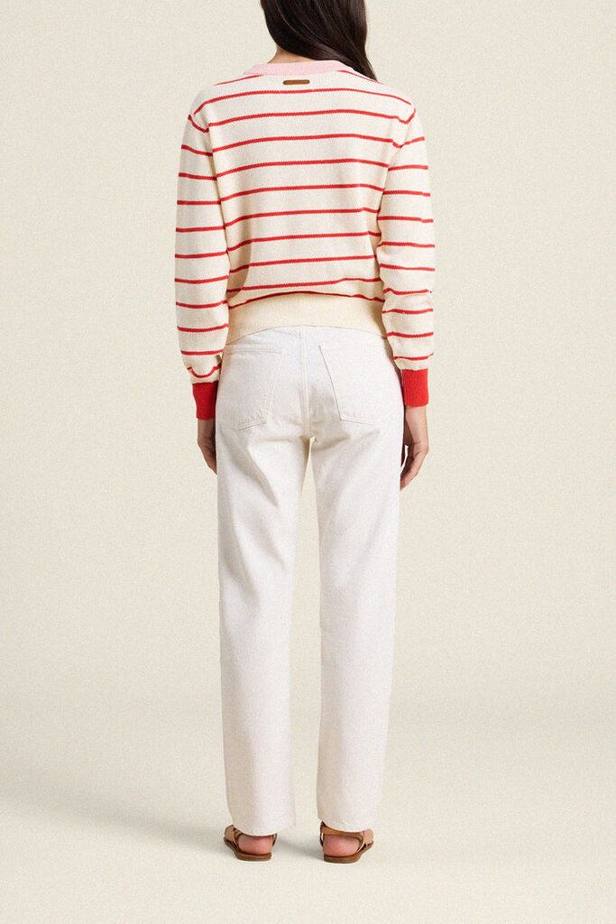 TROVATA THE CLEO SWEATER IN ANTIQUE WHITE/RED