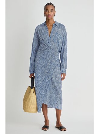 APIECE APART AIRY ALEXIA WRAP DRESS IN PAINTED MARSEILLE STRIPE