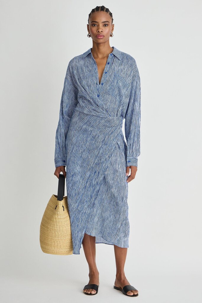 APIECE APART AIRY ALEXIA WRAP DRESS IN PAINTED MARSEILLE STRIPE