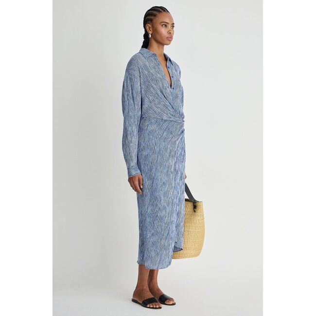 APIECE APART AIRY ALEXIA WRAP DRESS IN PAINTED MARSEILLE STRIPE