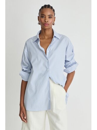 APIECE APART ISOLDE BUTTON DOWN IN BLUE/WHITE STRIPE