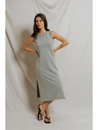 PERFECT WHITE TEE LANELL SUPIMA COTTON S/L DRESS IN HEATHER GREY