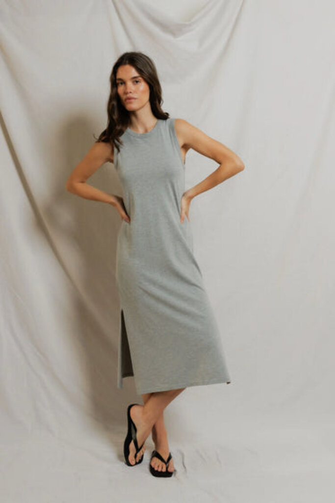 PERFECT WHITE TEE LANELL SUPIMA COTTON S/L DRESS IN HEATHER GREY