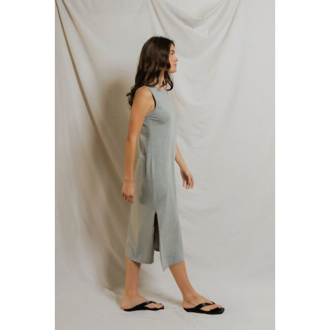 PERFECT WHITE TEE LANELL SUPIMA COTTON S/L DRESS IN HEATHER GREY