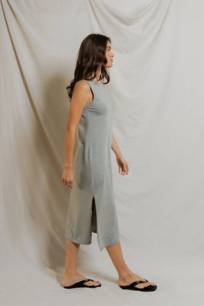 PERFECT WHITE TEE LANELL SUPIMA COTTON S/L DRESS IN HEATHER GREY