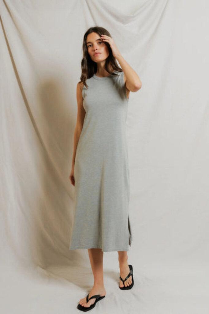 PERFECT WHITE TEE LANELL SUPIMA COTTON S/L DRESS IN HEATHER GREY