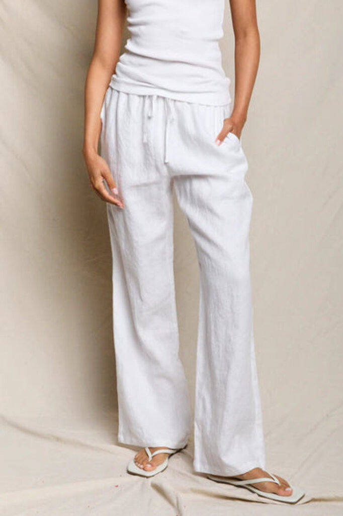 PERFECT WHITE TEE LORANA LINEN DRAWSTRING PANT IN WHITE
