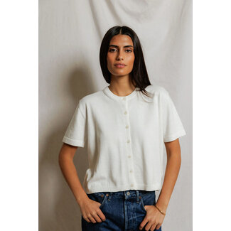 PERFECT WHITE TEE MAUDE COTTON SHORT SLEEVE CARDIGAN IN WHITE